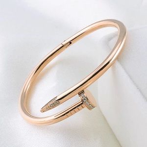 Rose gold Nail Bangle Bracelet w/ CZ Crystals